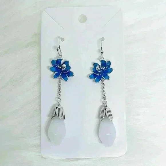 Blue Lotus Dangling Earrings - Picture 5 of 5